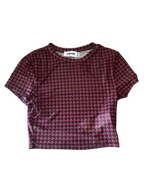TWIIN Pink and Black Houndstooth Crop Tee